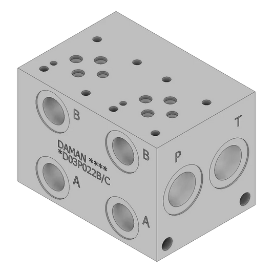 Bloque Manifold de Circuito Paralelo para Válvula D03 CETOP 3 (2 Estaciones) - Daman DD03P022B/C (Con cavidad para válvula de alivio estándar)