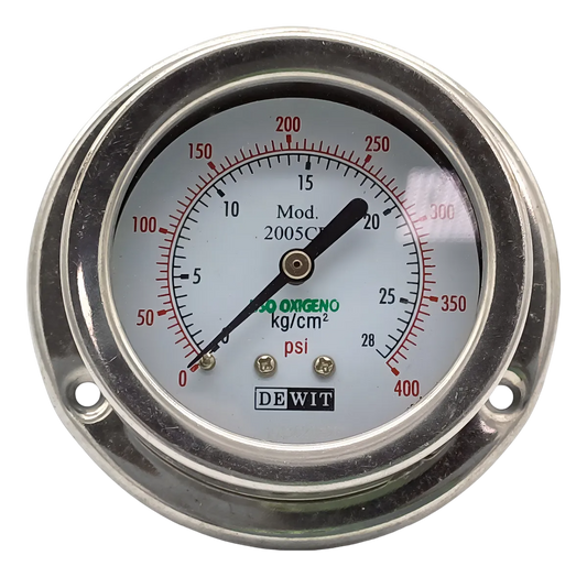 Manómetro Industrial posterior modelo 2005CB, caja acero inoxidable - Configurable tamaños de caratula, rangos de presión