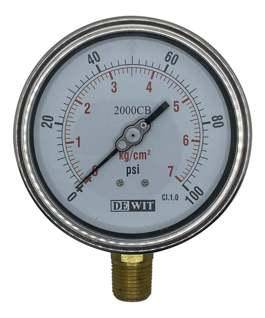 Manómetro Industrial inferior modelo 2000CB, caja acero inoxidable - Configurable tamaños de caratula, rangos de presión