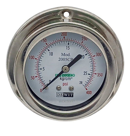 Manómetro Industrial posterior modelo 2005CB, caja acero inoxidable - Configurable tamaños de caratula, rangos de presión